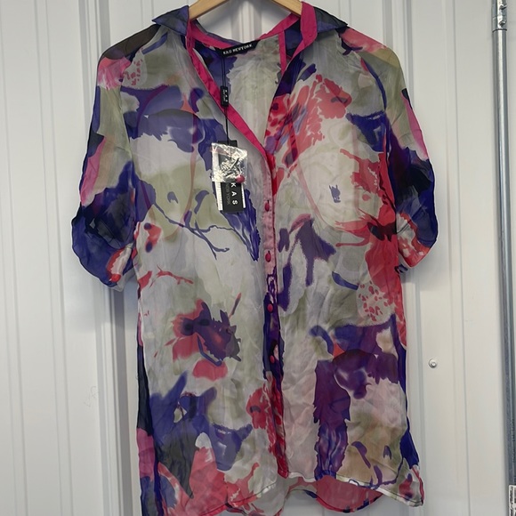 Kas New York Floral Button down blouse New sheer purple pink - Picture 1 of 8